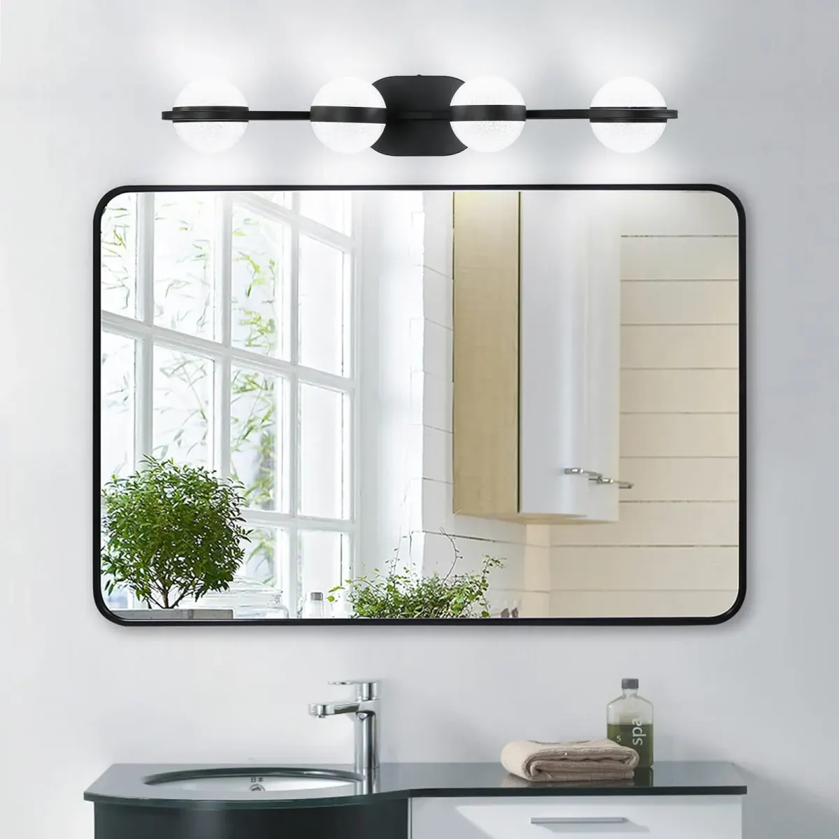 Acrylic crystal vanity bar, 4 lights, black, view 4