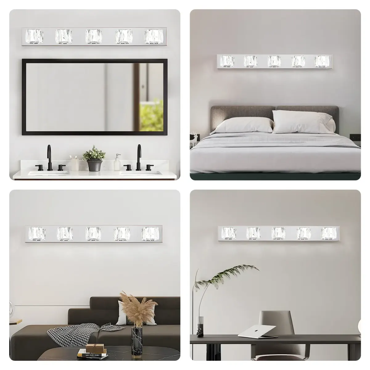 Crystal vanity bar, 5–6 lights, 5 lights, chrome, view 2