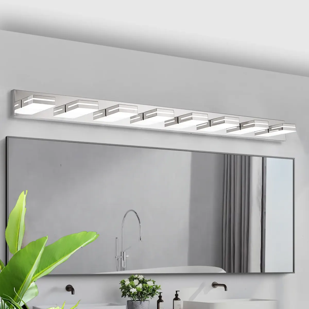Minimalist LED vanity bar, 8 lights, chrome, view 4