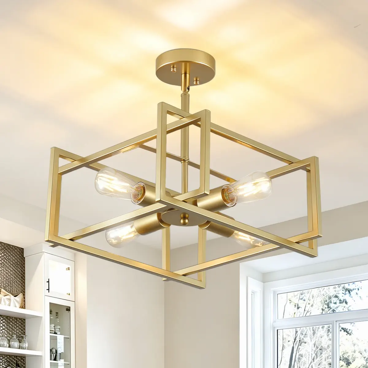 Flush mount chandelier, 4 lights, gold