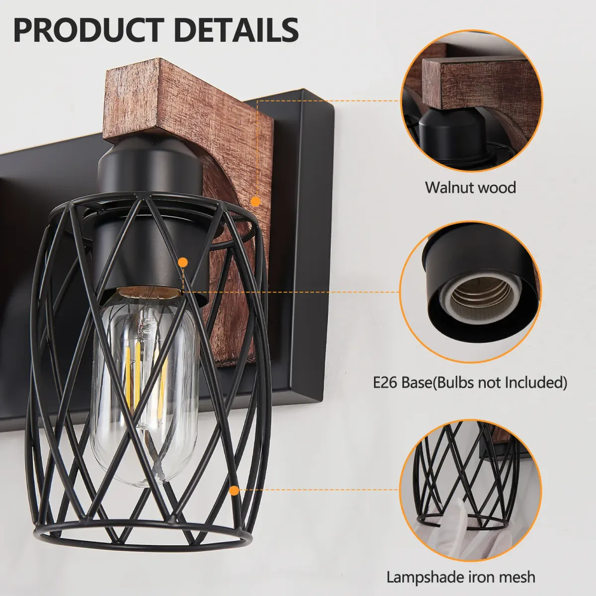 Cage wall sconce, 7 lights, walnut, manufacturer image 1