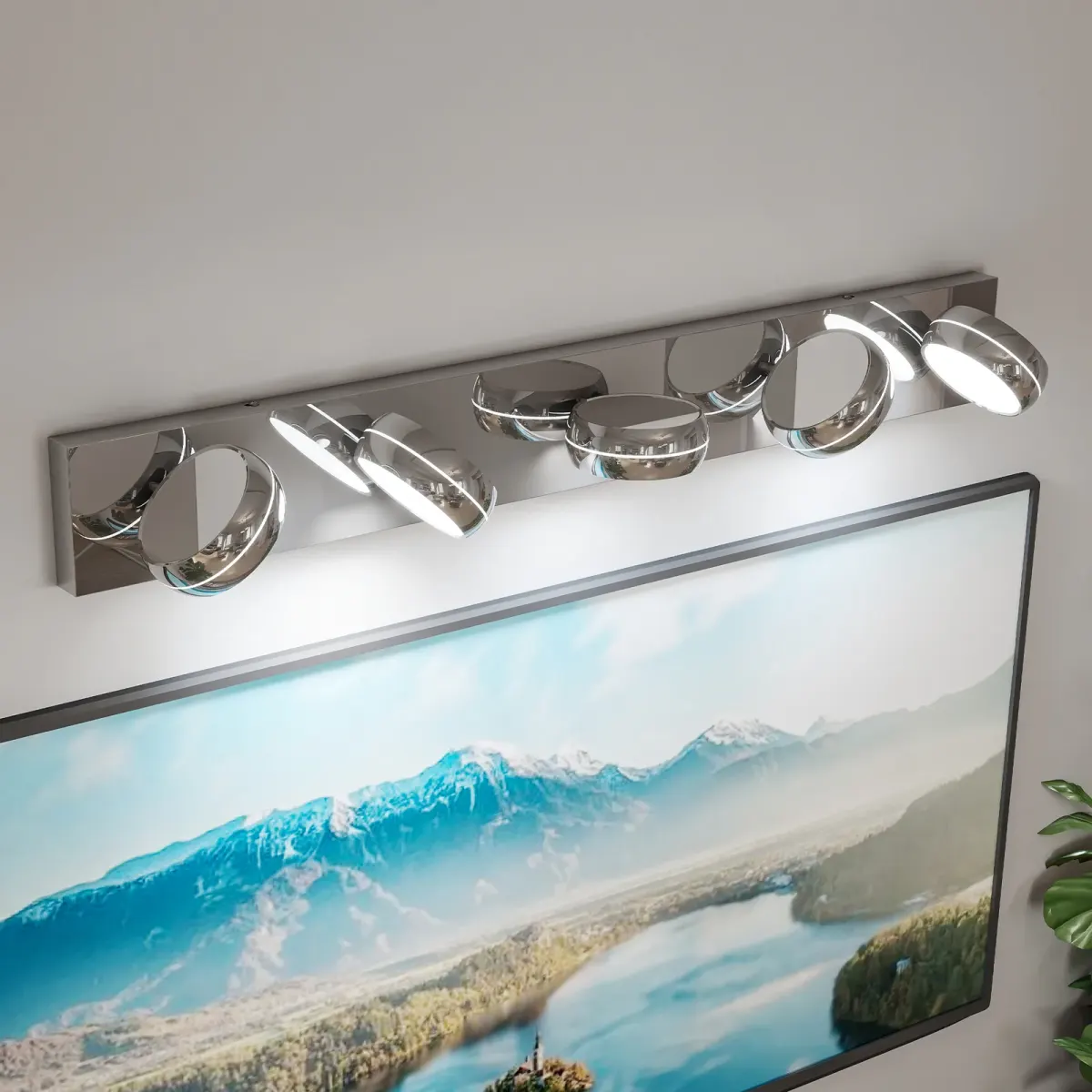 Swivel-head LED vanity light, 5 lights, chrome, view 3