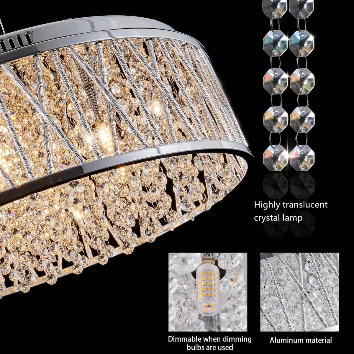 Crystal chandelier, 18.9 in, silver+clear, manufacturer image 1