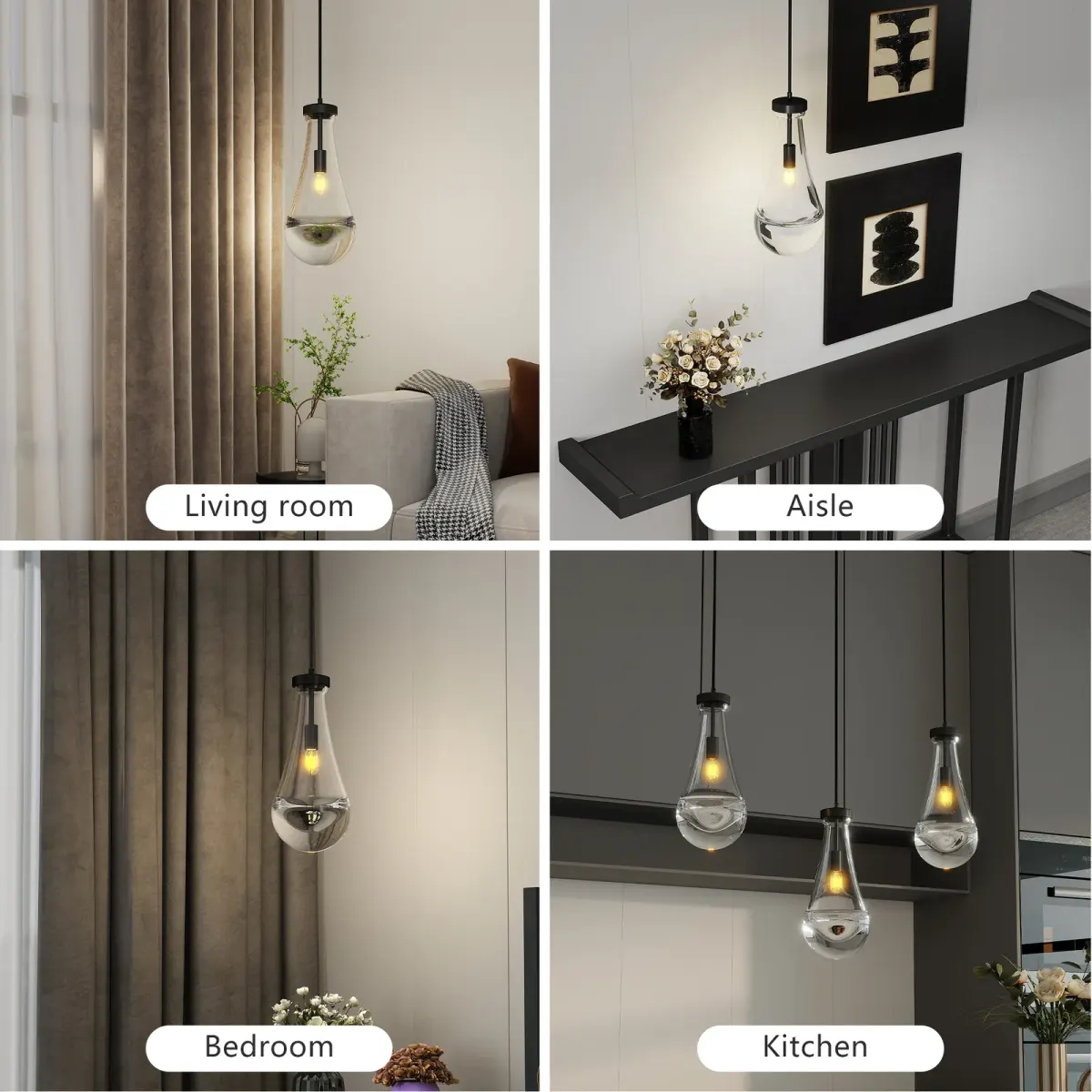 Raindrop chandelier, 5 in, black, manufacturer image 1