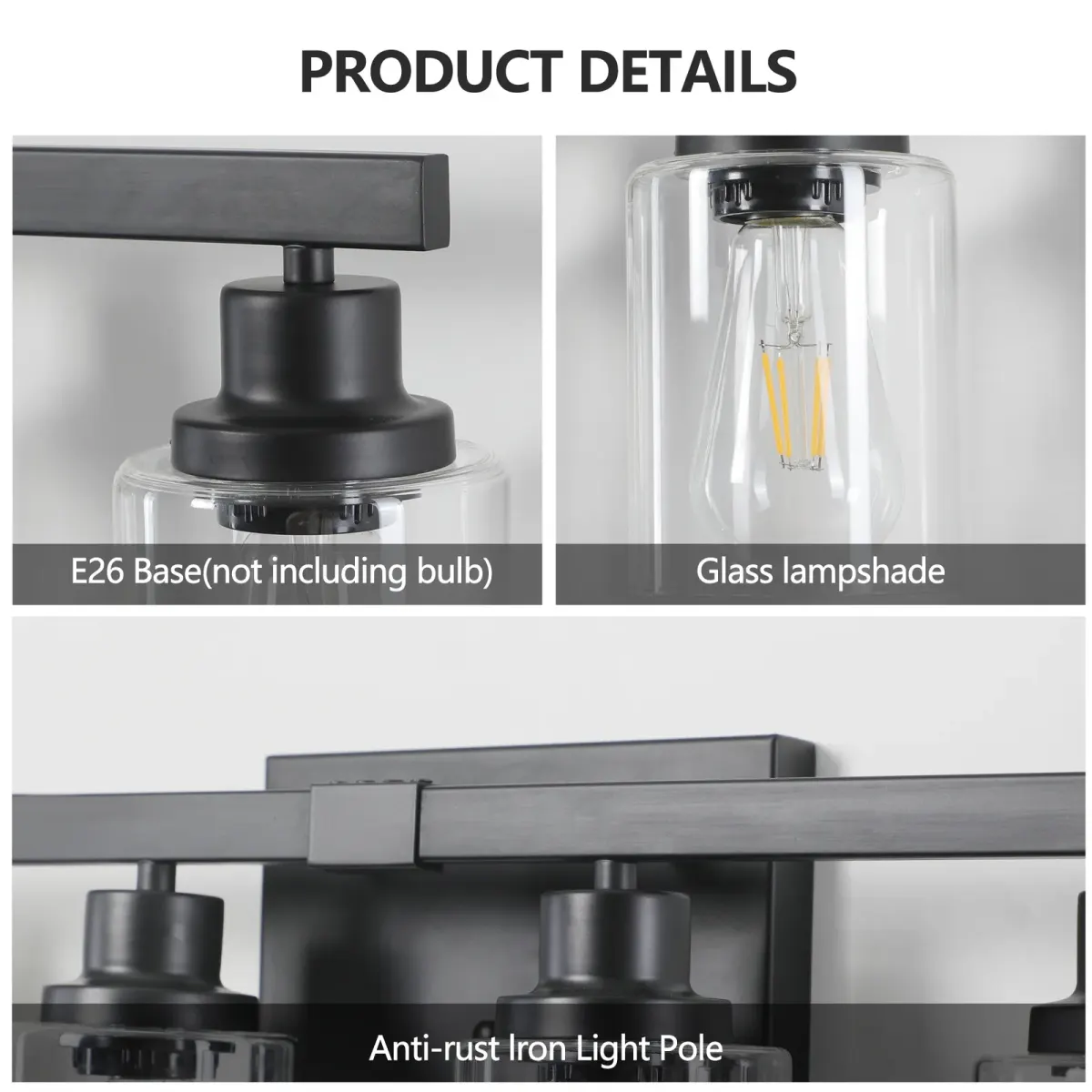Clear glass vanity bar, 6 lights, black, view 5