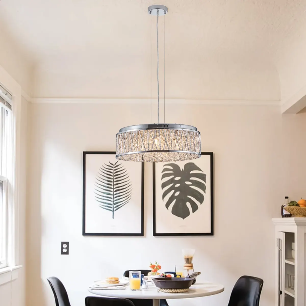 Crystal chandelier, 18.9 in, silver+clear