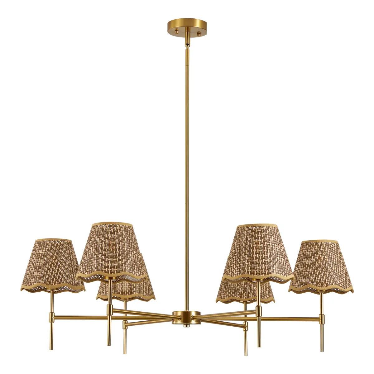 Rattan chandelier, gold