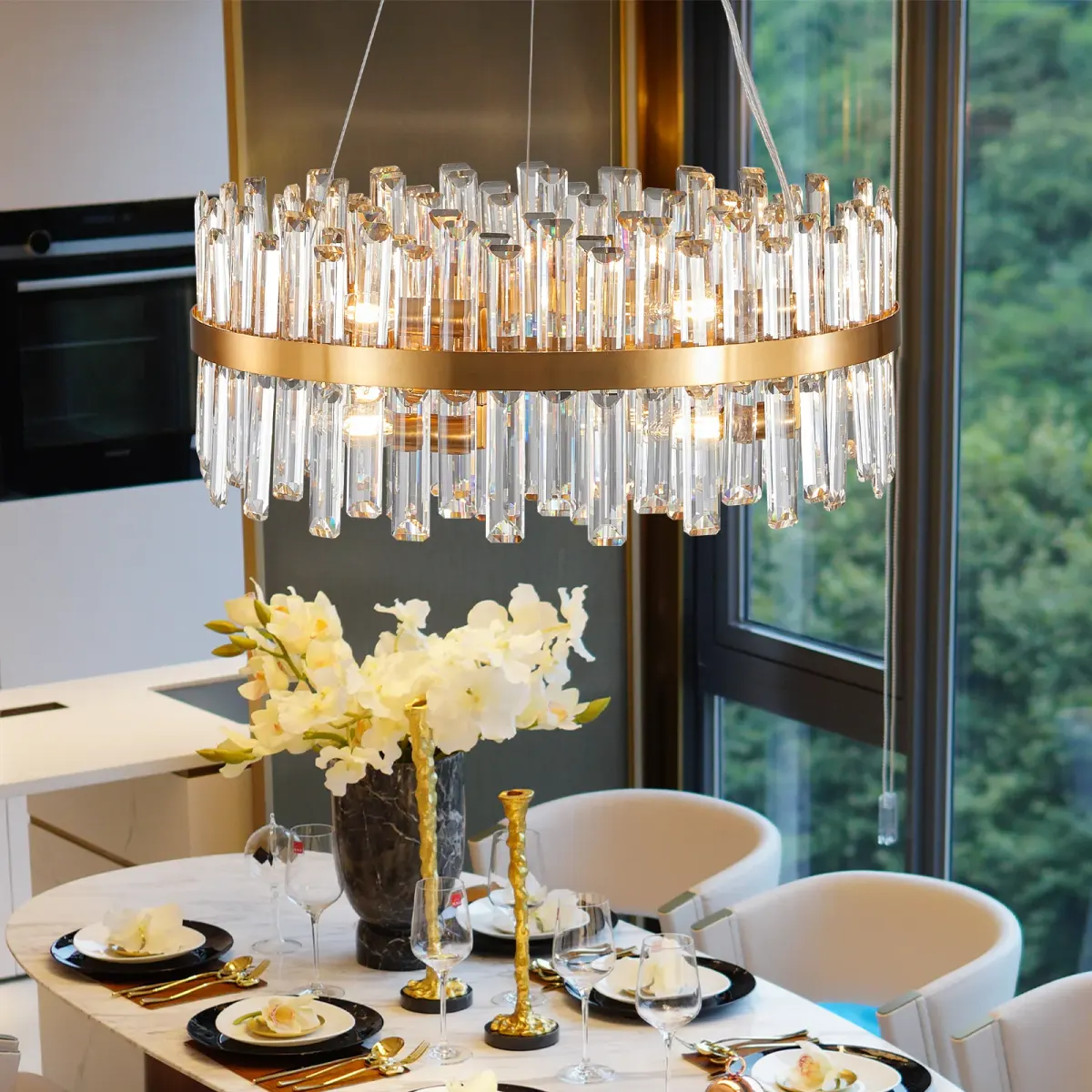 Crystal chandelier, 23.6 in, gold (L005021-D600-P12G), view 4