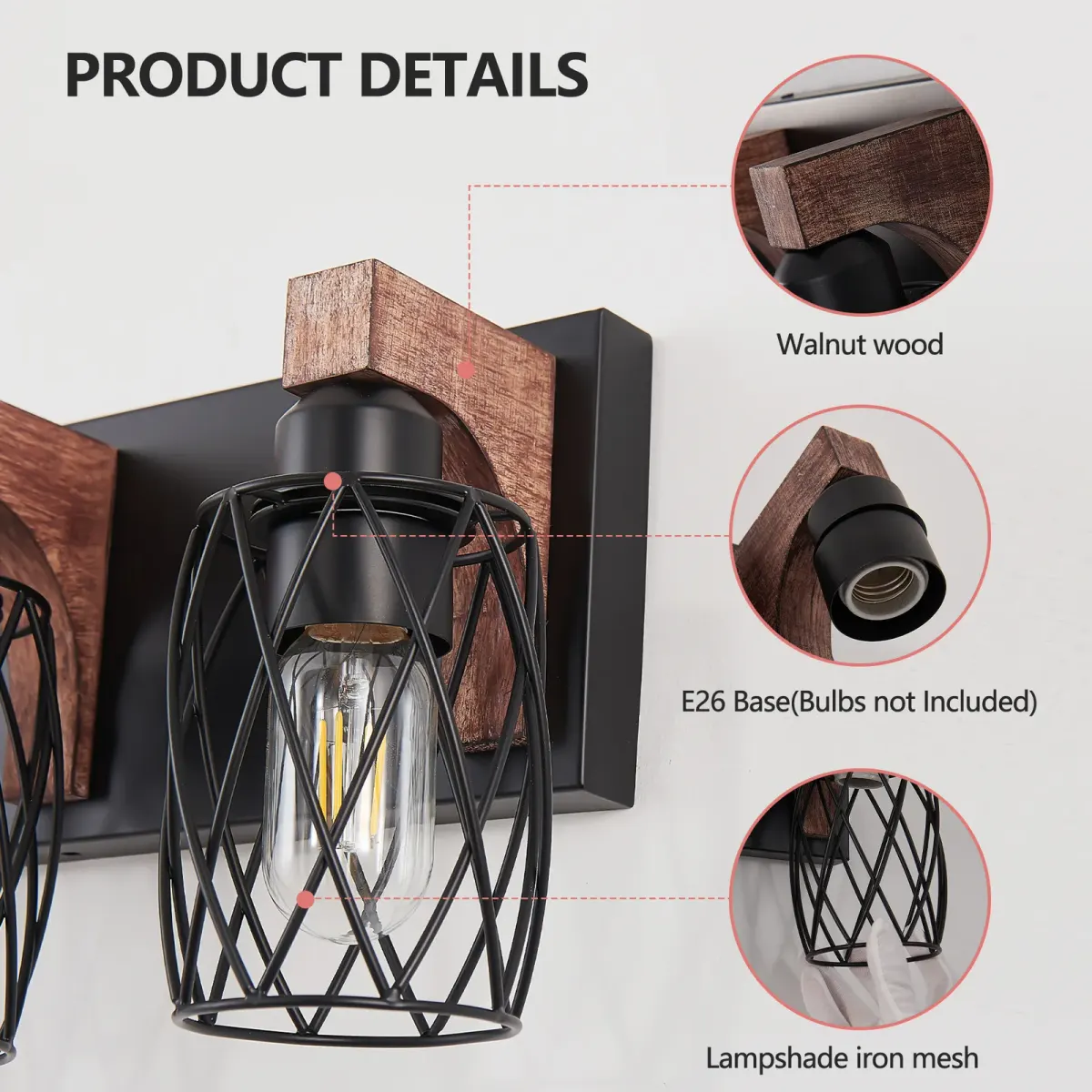 Cage wall sconce, 3 lights, walnut, manufacturer image 1