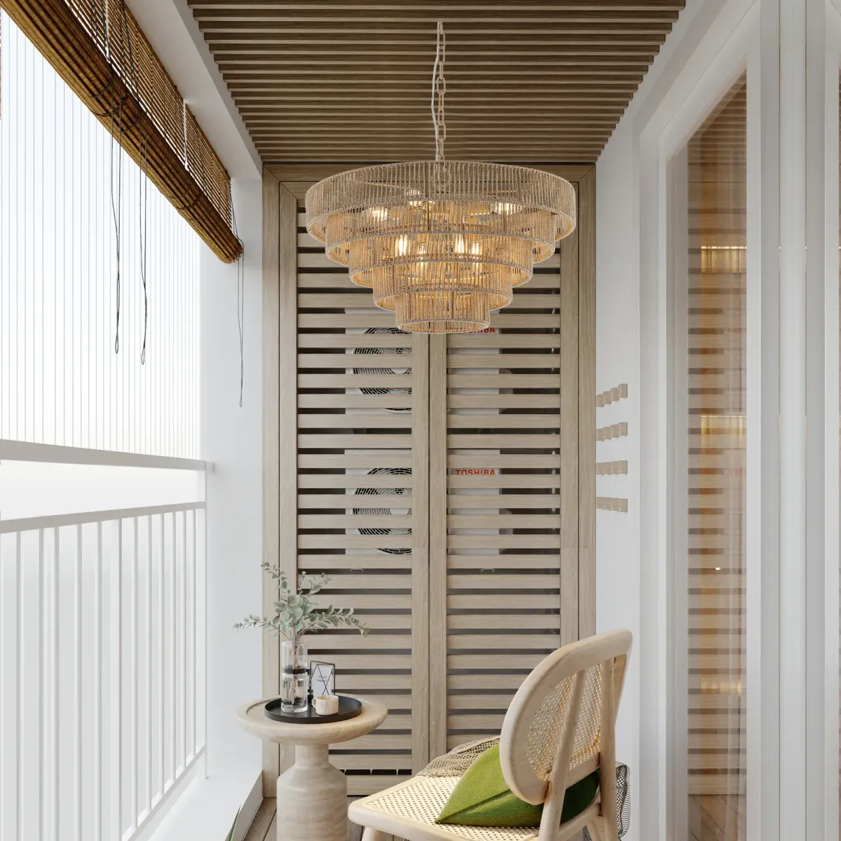 Rope chandelier, 23.6 in, wood, view 6