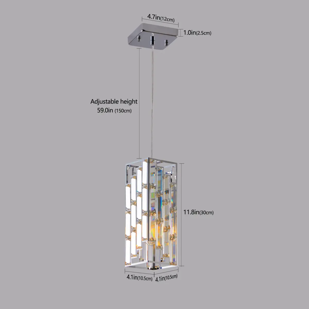 Crystal pendant, 4.1 in, chrome, dimension drawing 2