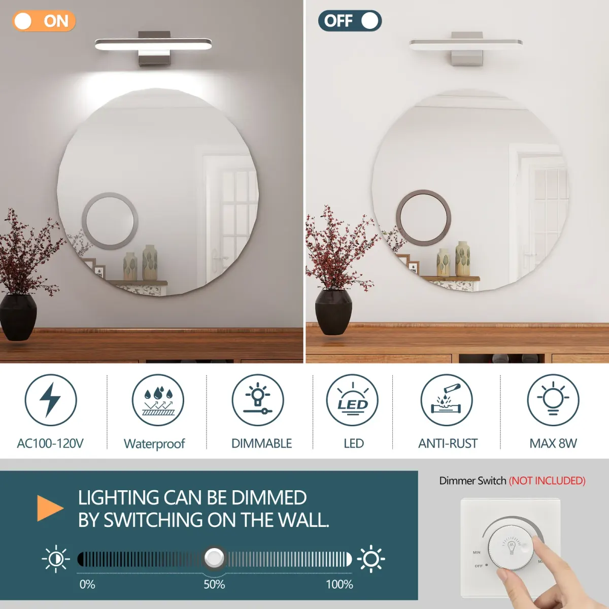 Vanity light, 15.7 in, chrome, manufacturer image 2