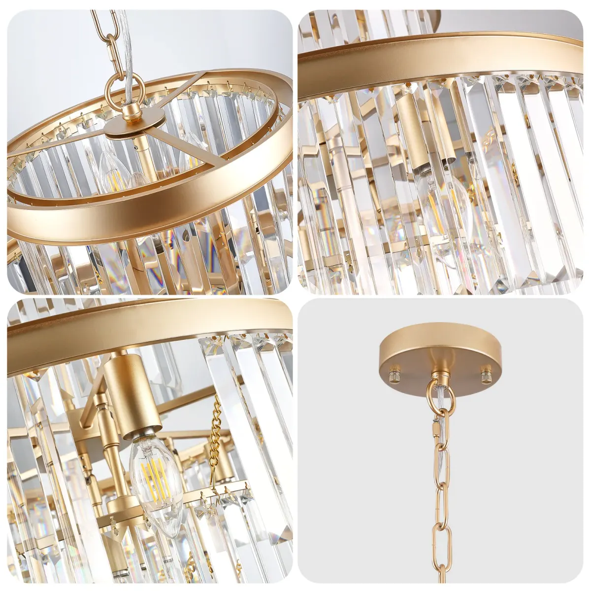 Crystal chandelier, 23.6 in, gold (L005006-D600-P15G), view 6