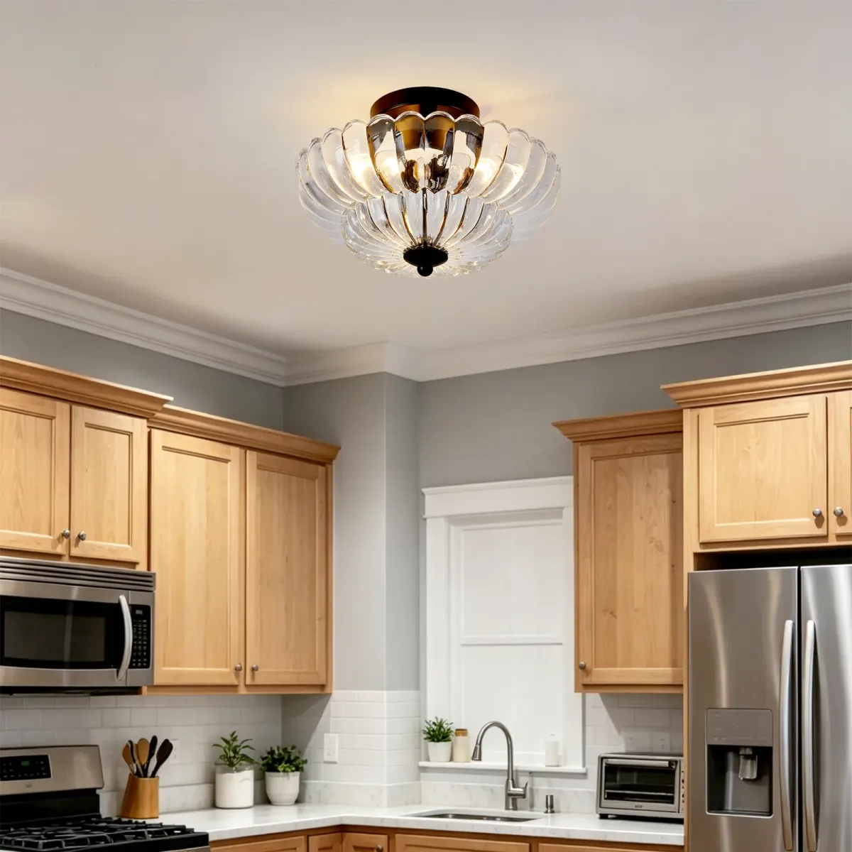 Glass semi-flush mount, 11.8 in, clear+black, view 5