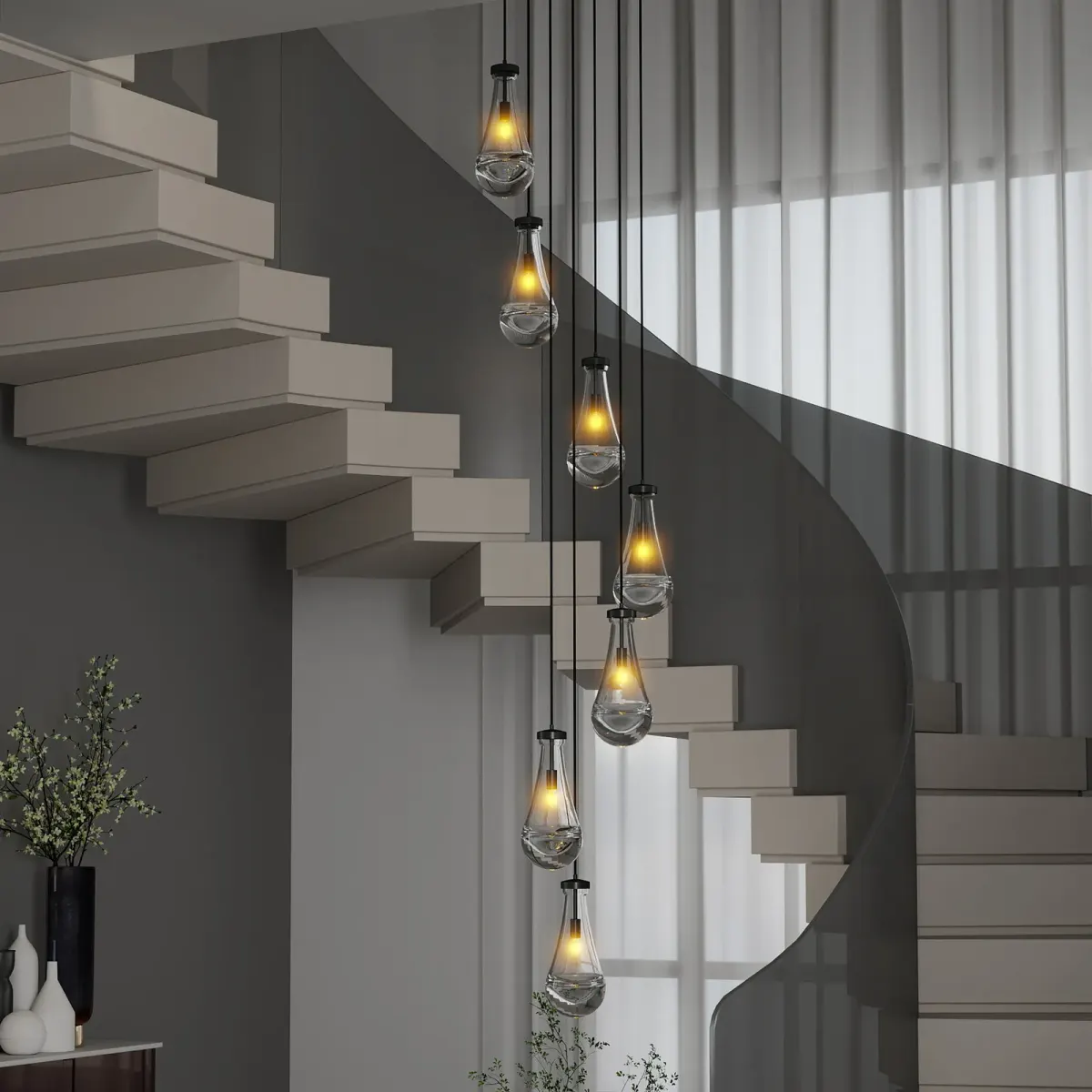 7-light chandelier, black, view 3
