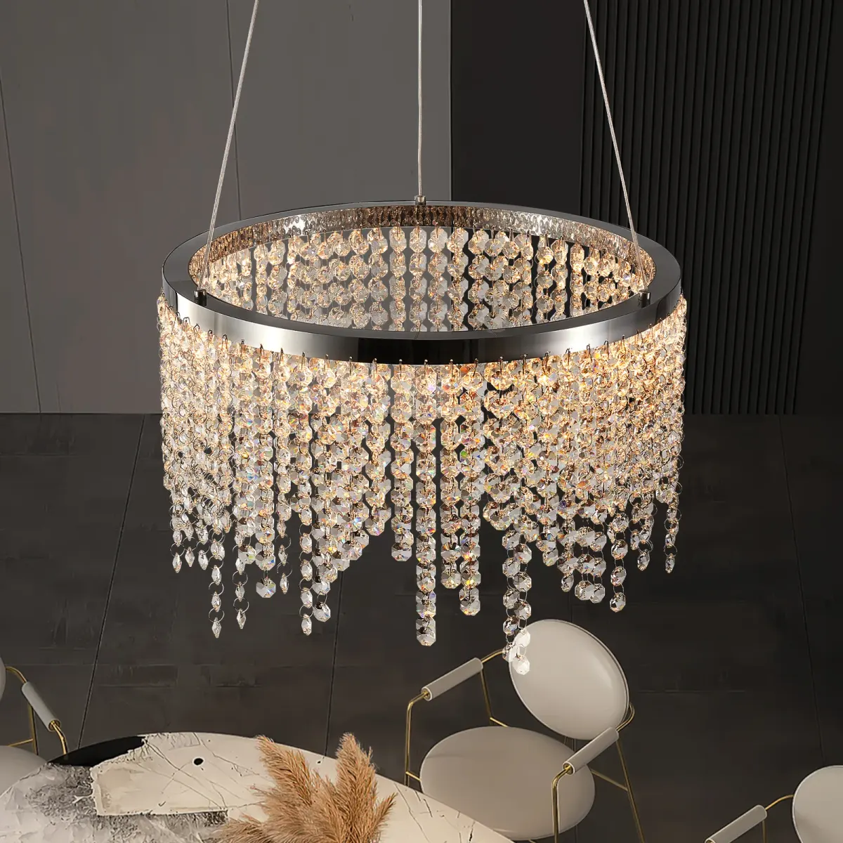 Crystal chandelier, 15.7 in, chrome, view 3