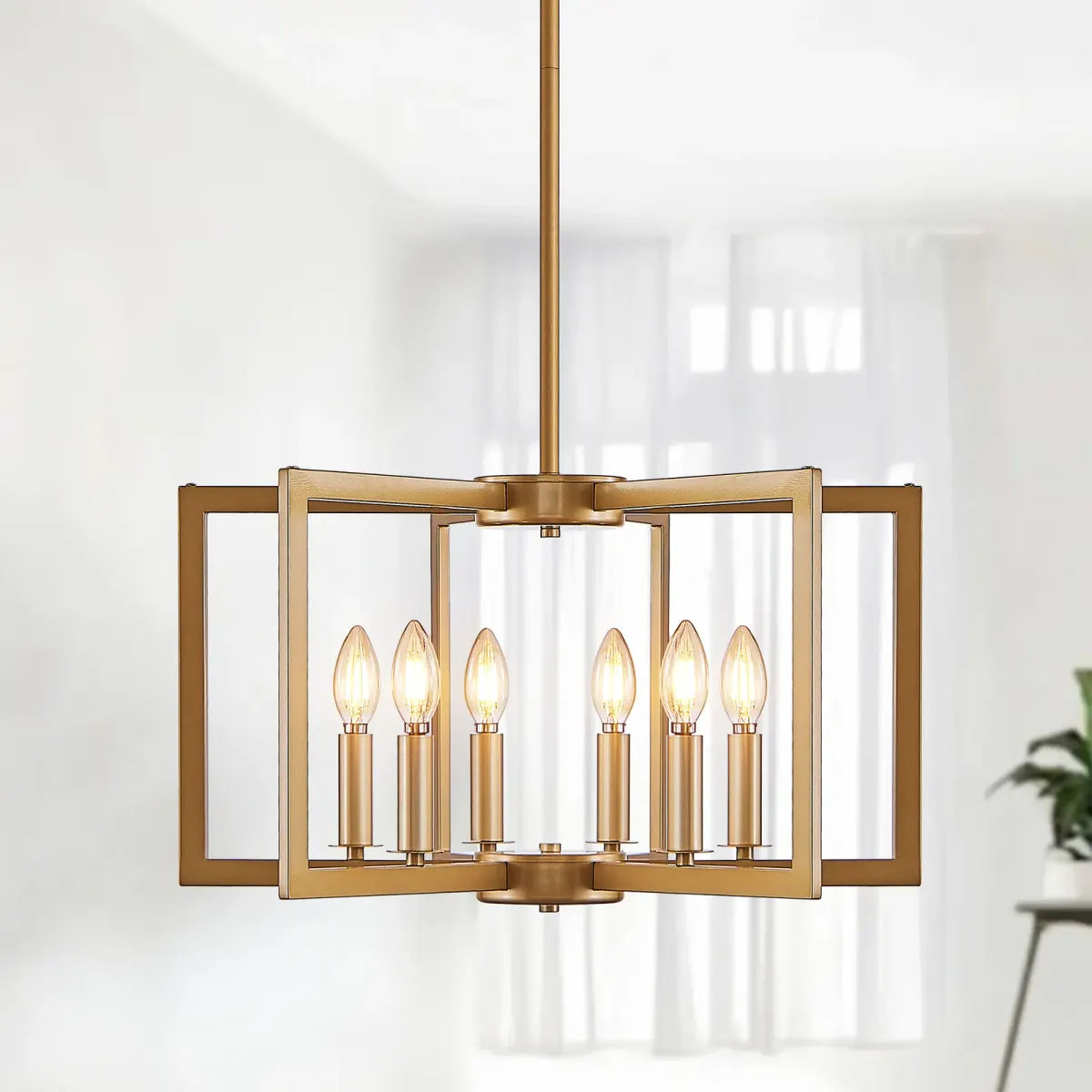 6-light geometric chandelier, gold, view 8