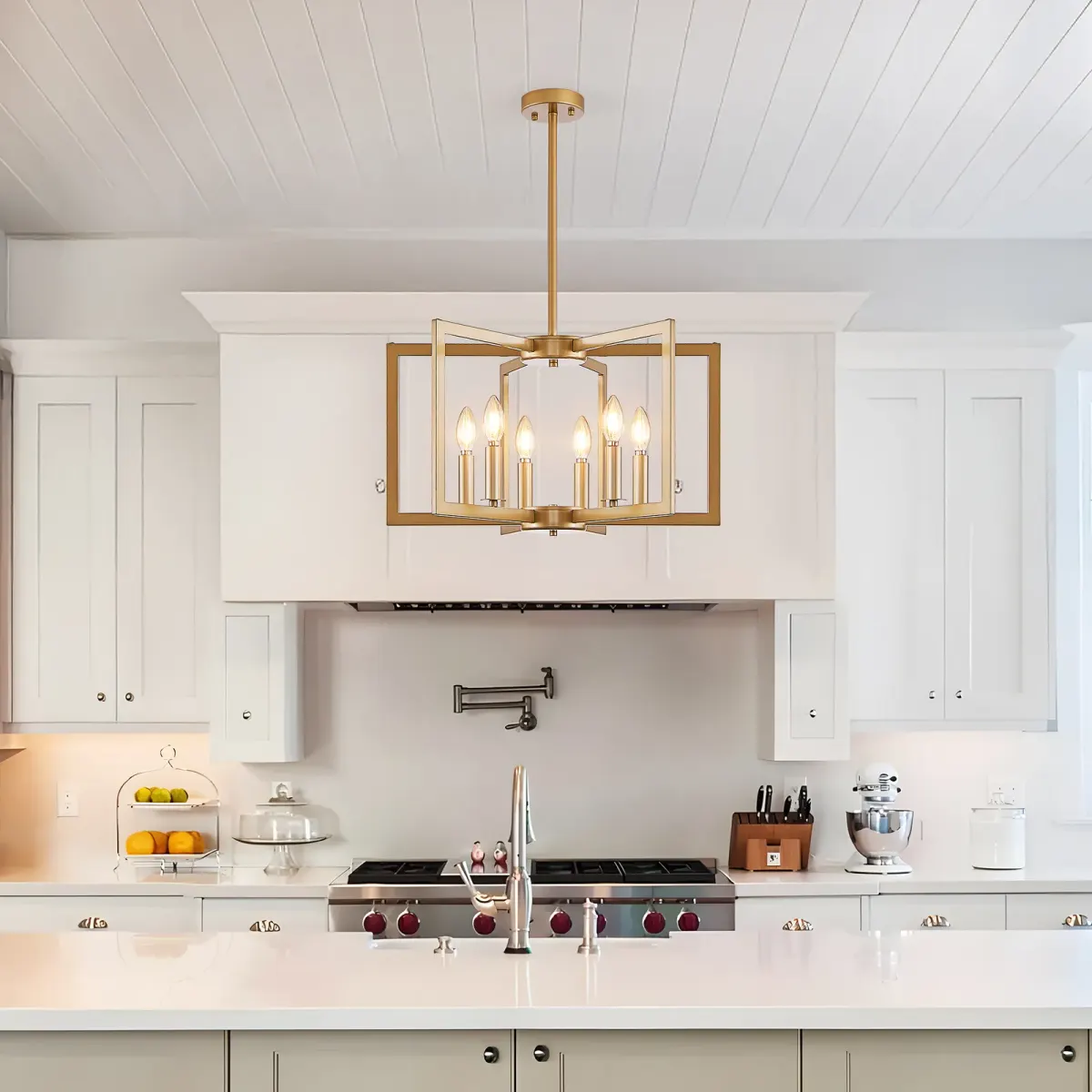 6-light geometric chandelier, gold, view 2