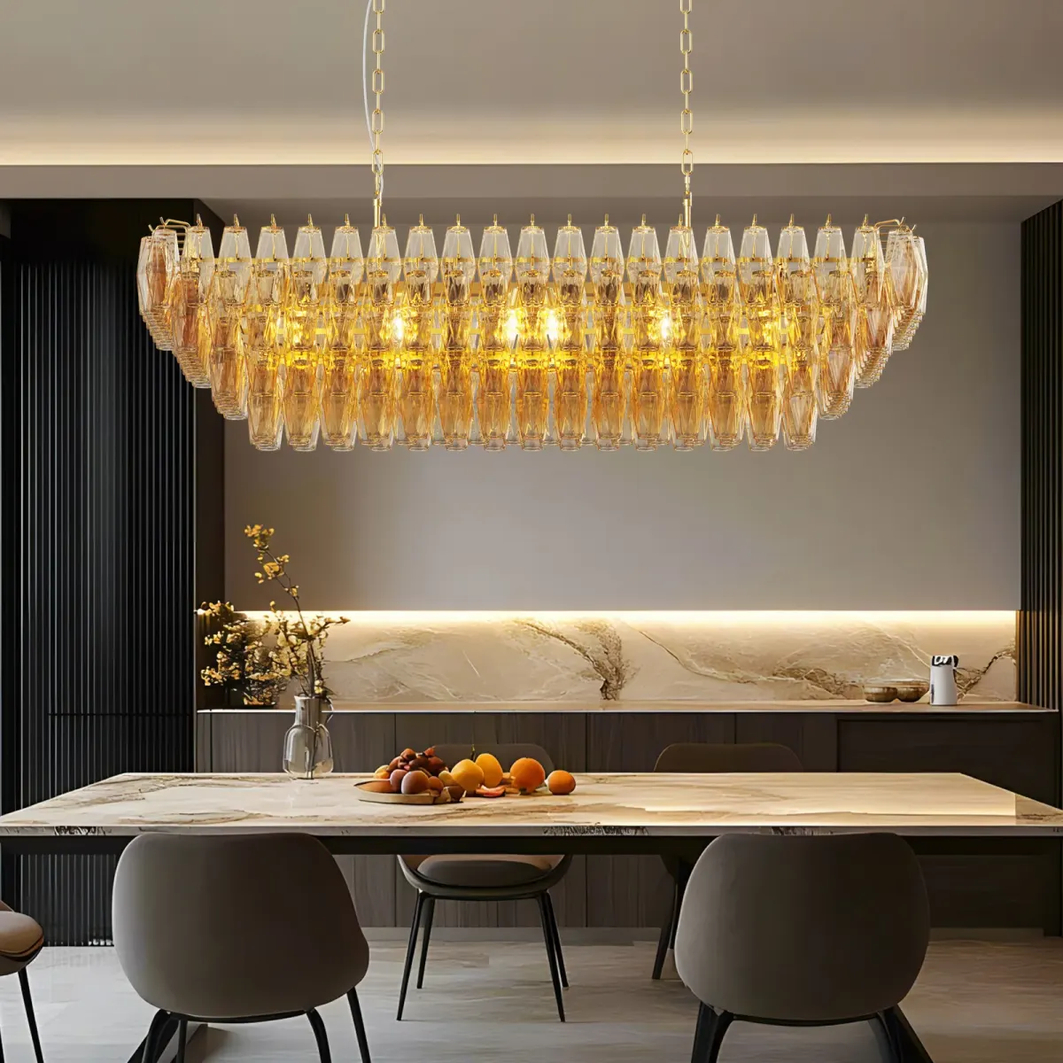 12-light rectangle chandelier, gold, view 5