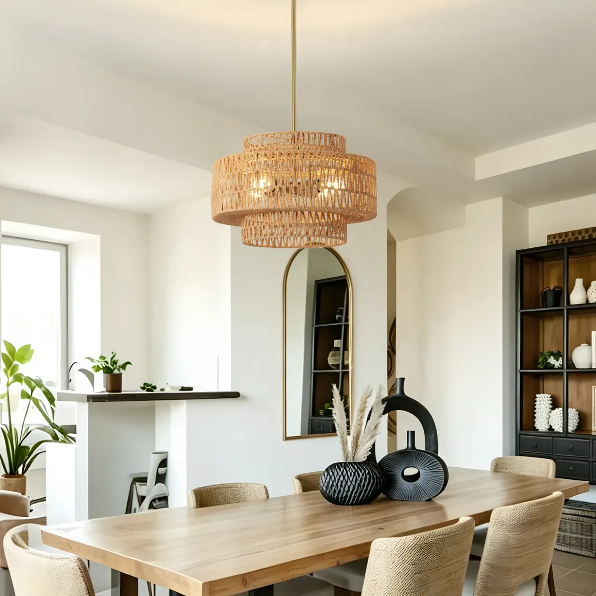 4-light rattan chandelier, brown, manufacturer image 1