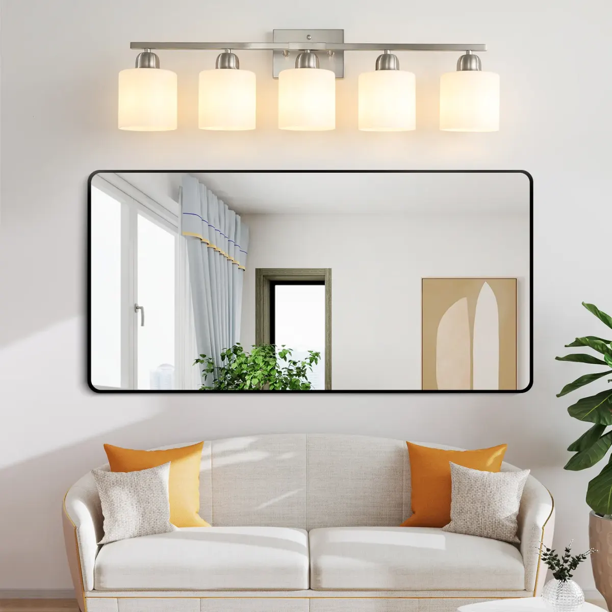 Frosted glass vanity bar, 5 lights, chrome, view 3