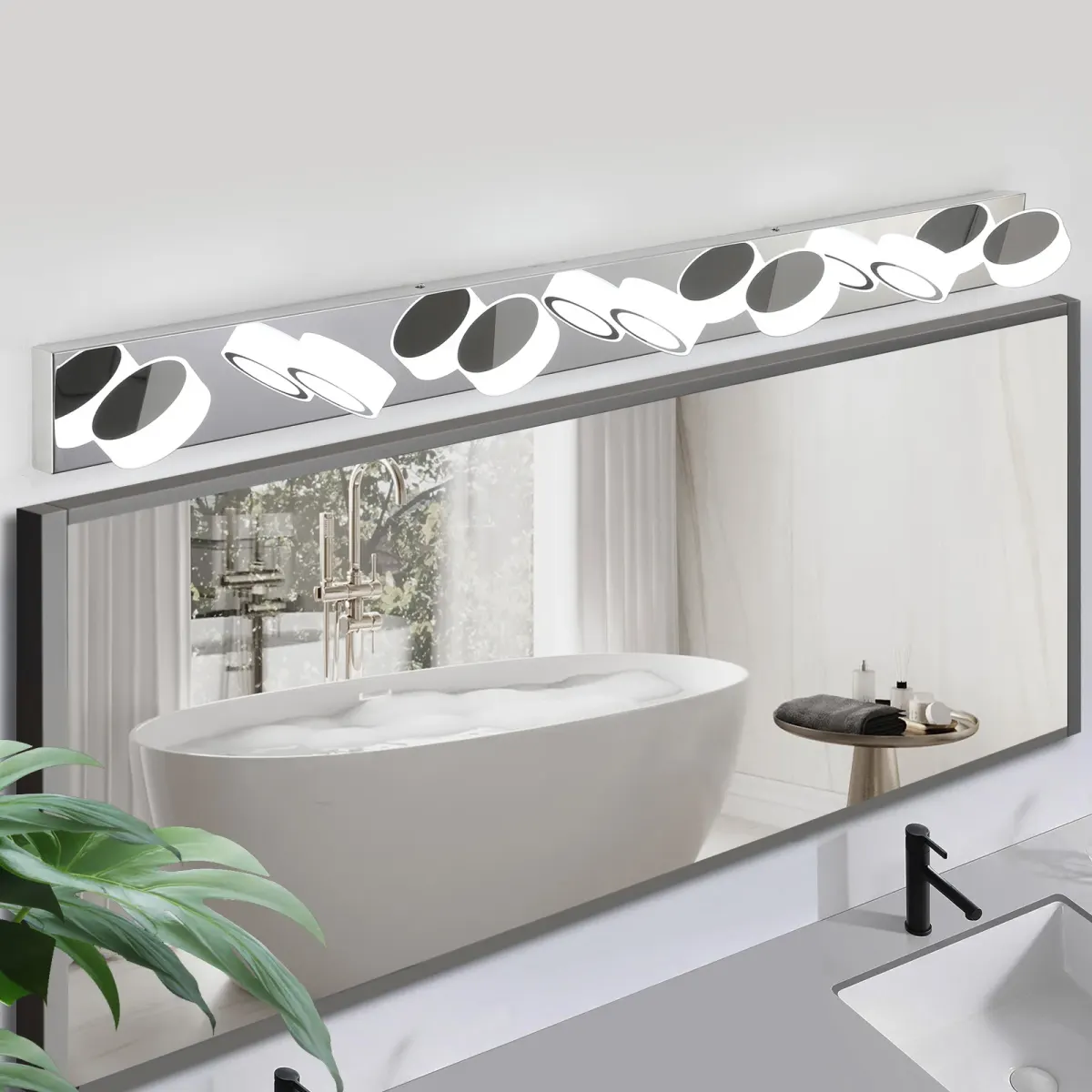Acrylic shade vanity bar, 7 lights, chrome, view 2