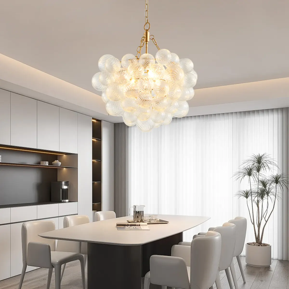 Clear glass glass globe chandelier, 20.1 in, gold, view 3