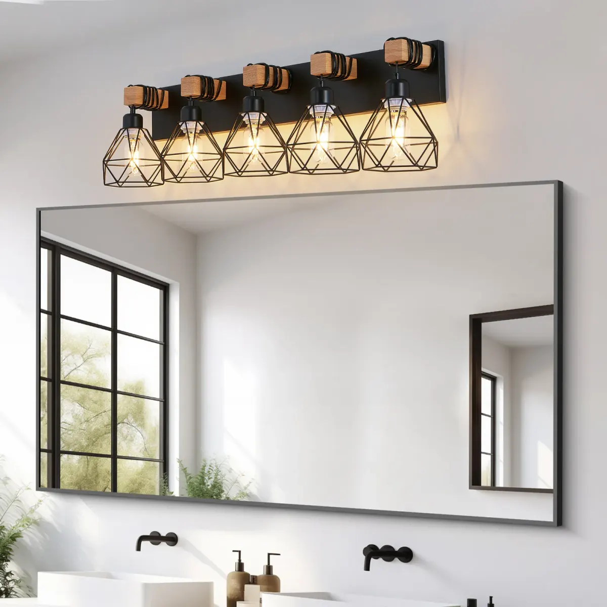 Cage vanity bar, 5 lights, black