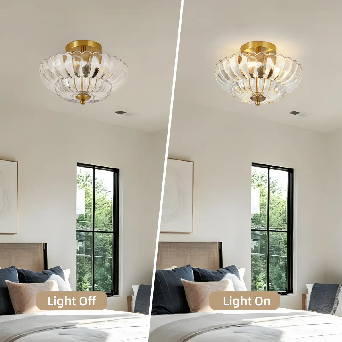 Glass semi-flush mount, 3 lights, gold+clear, view 2