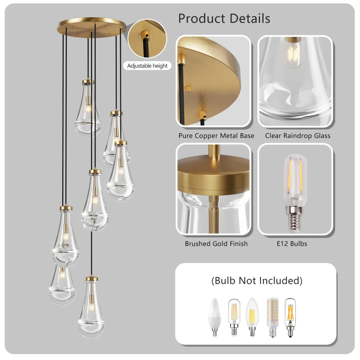 7-light chandelier, gold, manufacturer image 2
