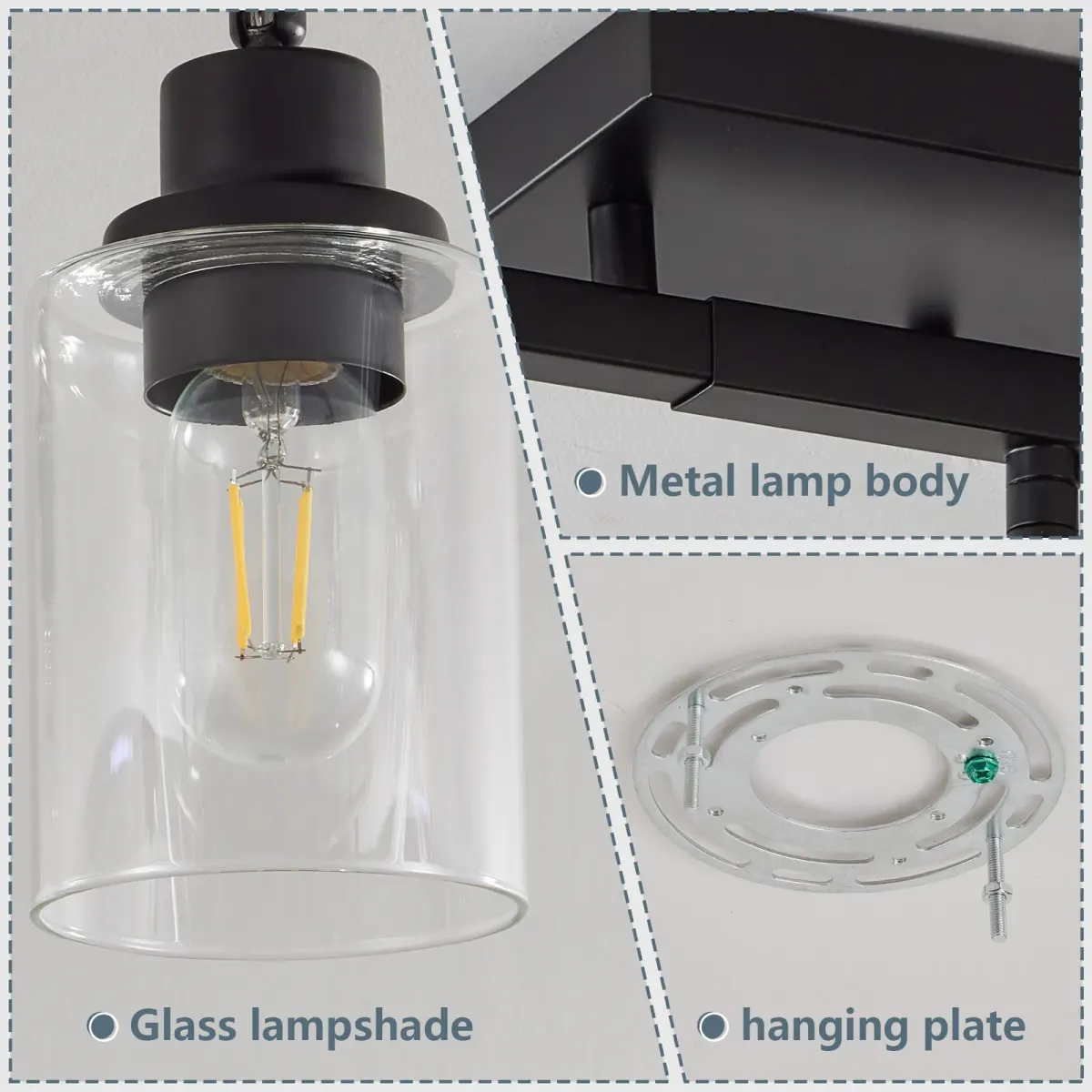 Clear glass semi-flush mount, 5 lights, black, manufacturer image 7