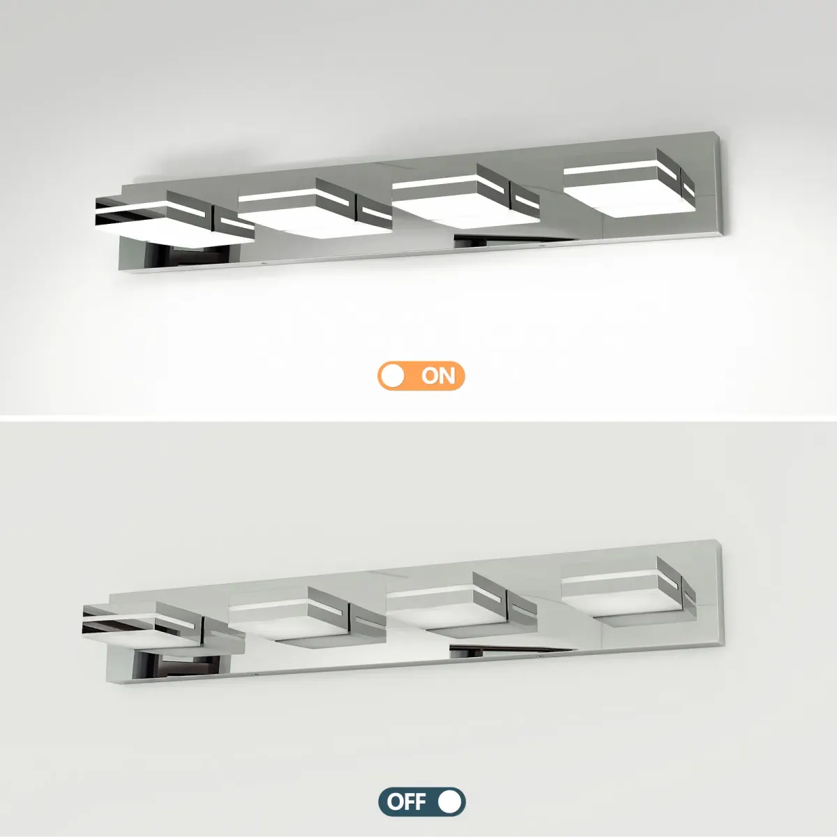 Minimalist LED vanity bar, 4 lights, chrome, view 3