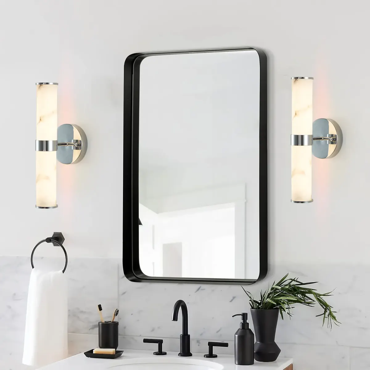 Marble wall sconce, 5.5 in, 5.5 in, chrome, view 5