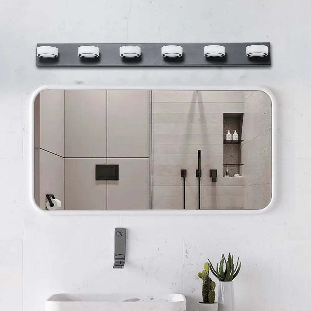 Acrylic shade vanity bar, 6 lights, black, view 4