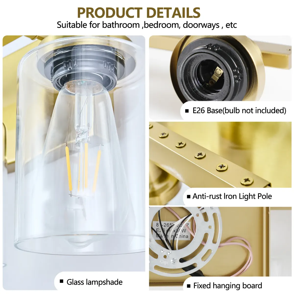 Clear glass vanity bar, 10 lights, gold, manufacturer image 3