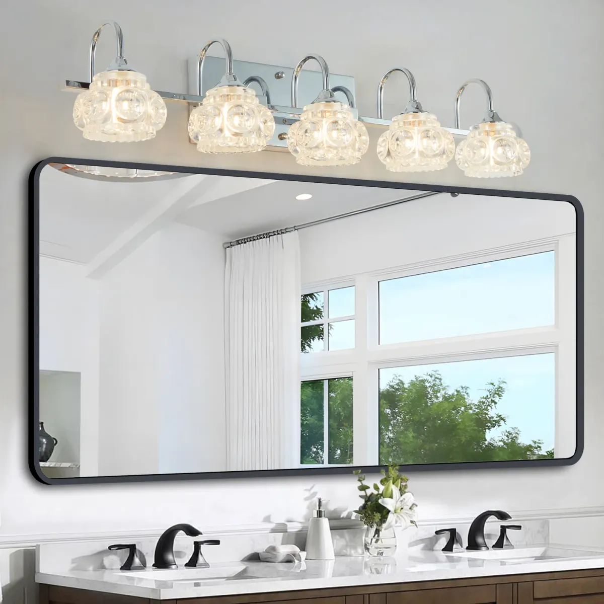 Crystal glass vanity bar, 5 lights, chrome, view 2
