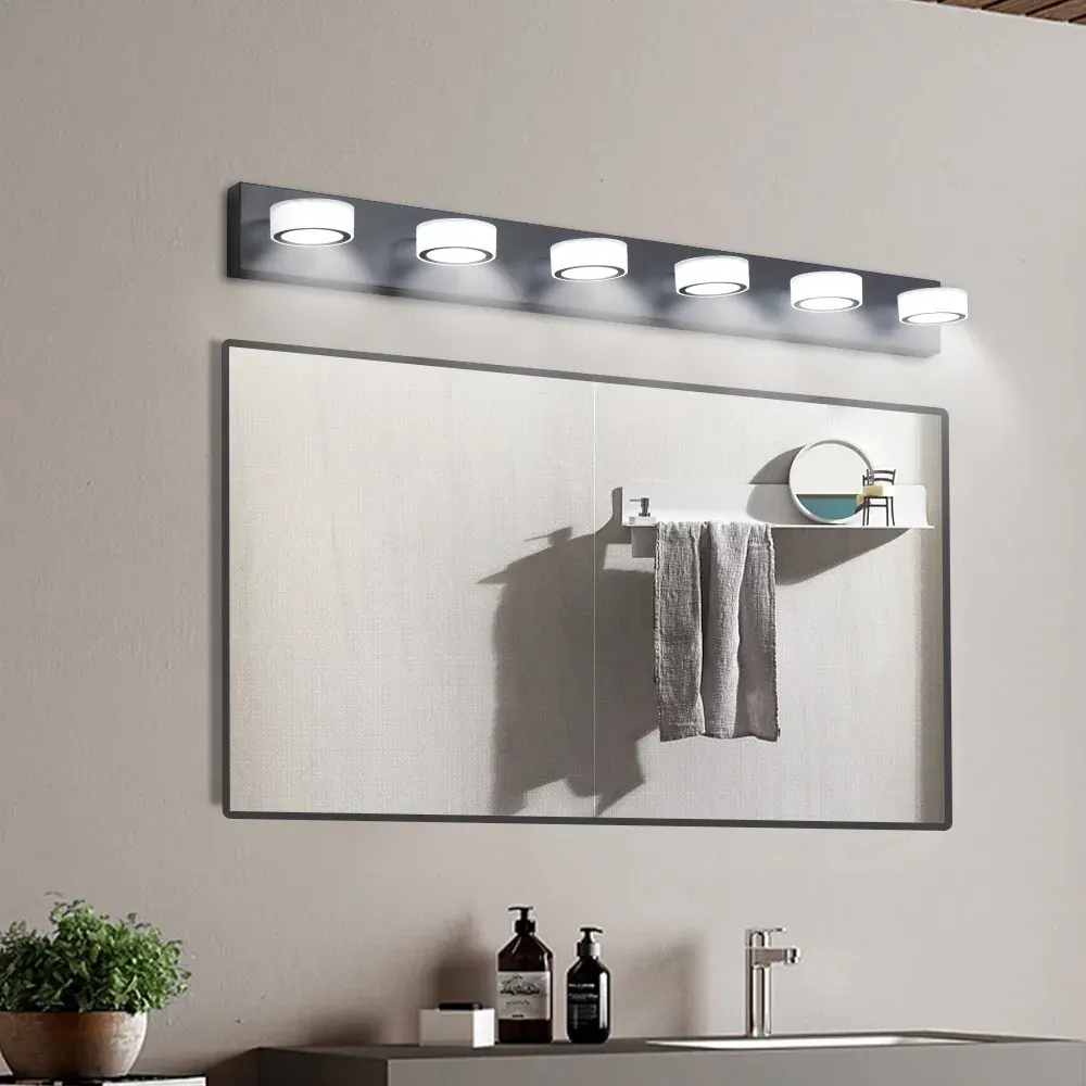 Acrylic shade vanity bar, 6 lights, black