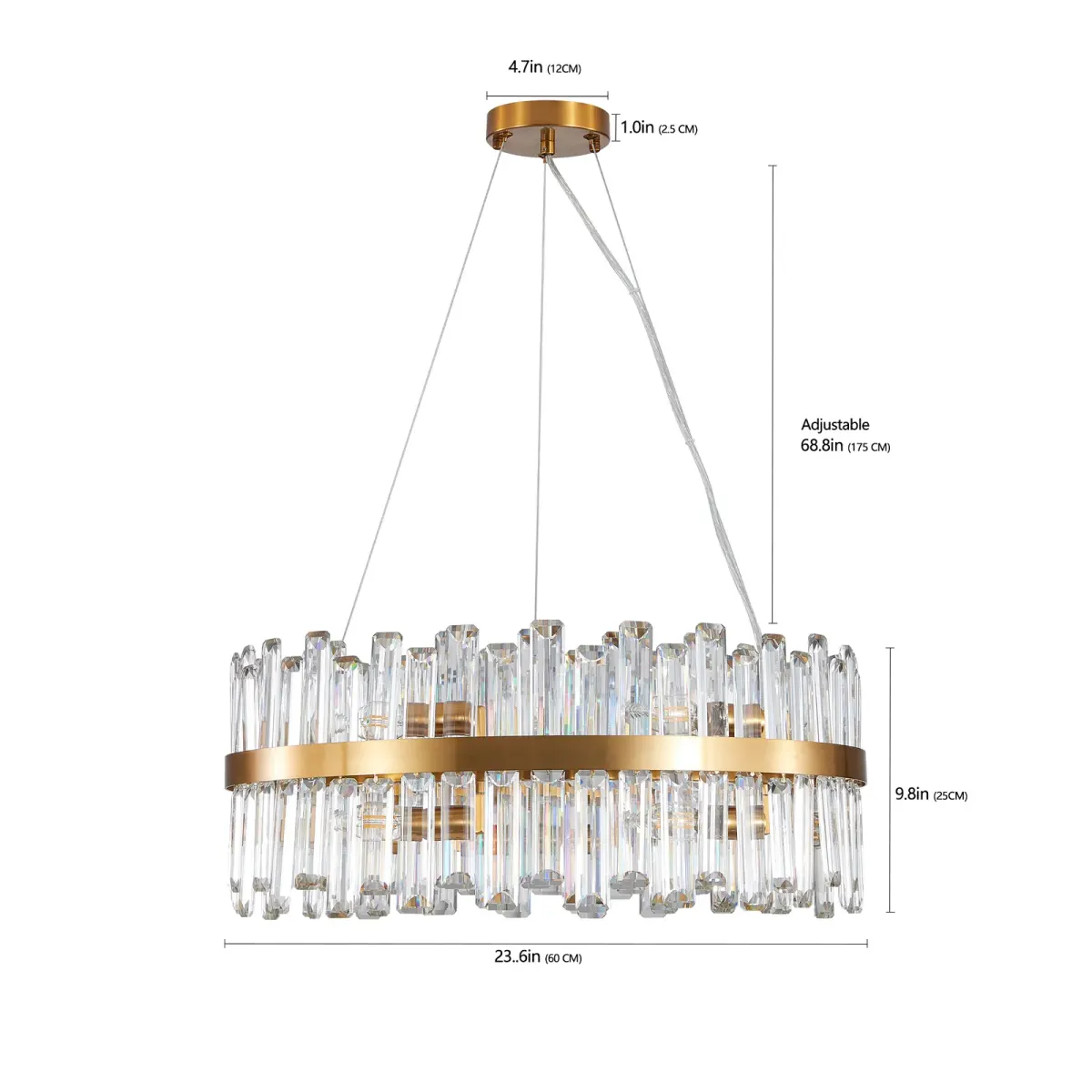 Crystal chandelier, 23.6 in, gold (L005021-D600-P12G), view 10