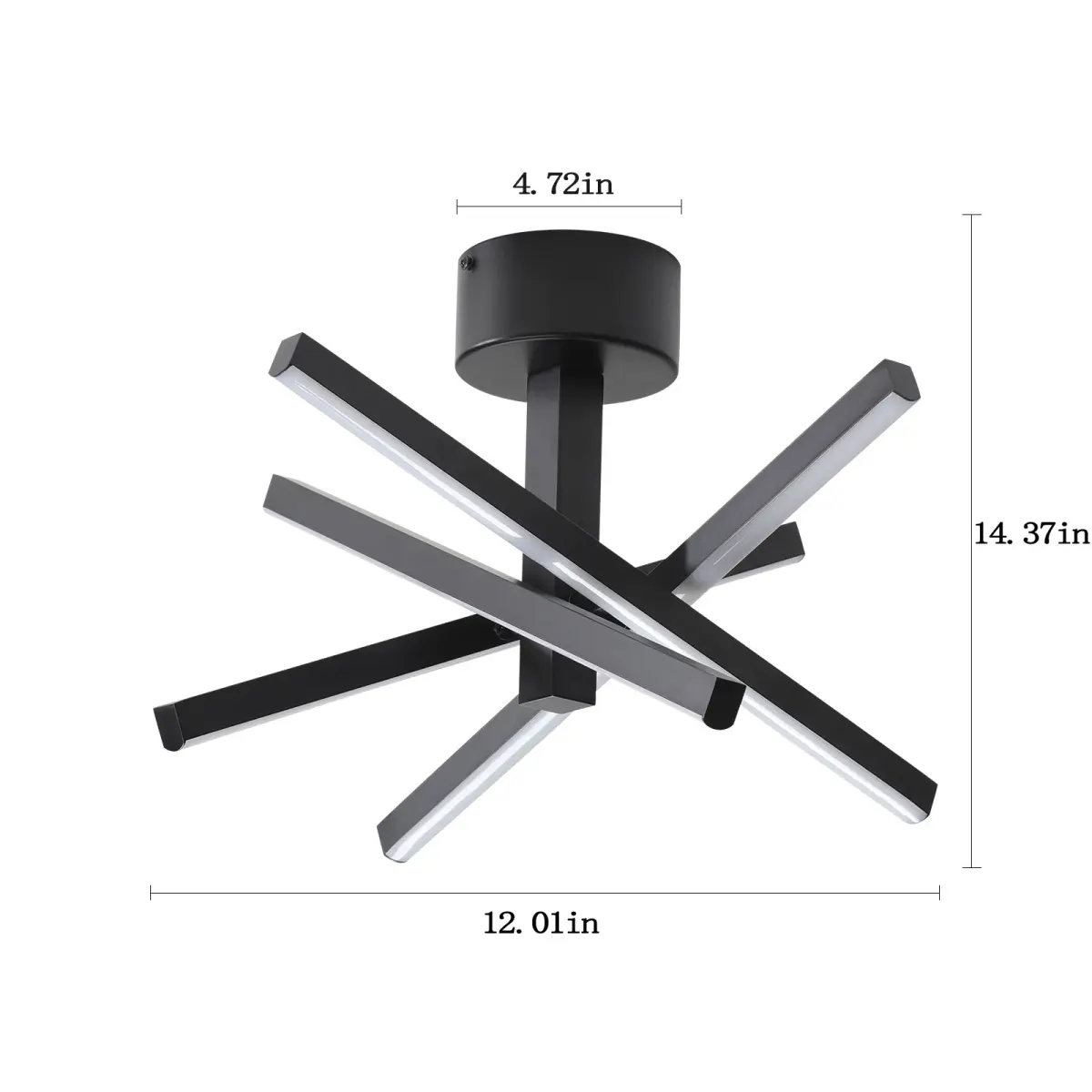 Geometric ceiling light, 12 in, black, dimension drawing 1
