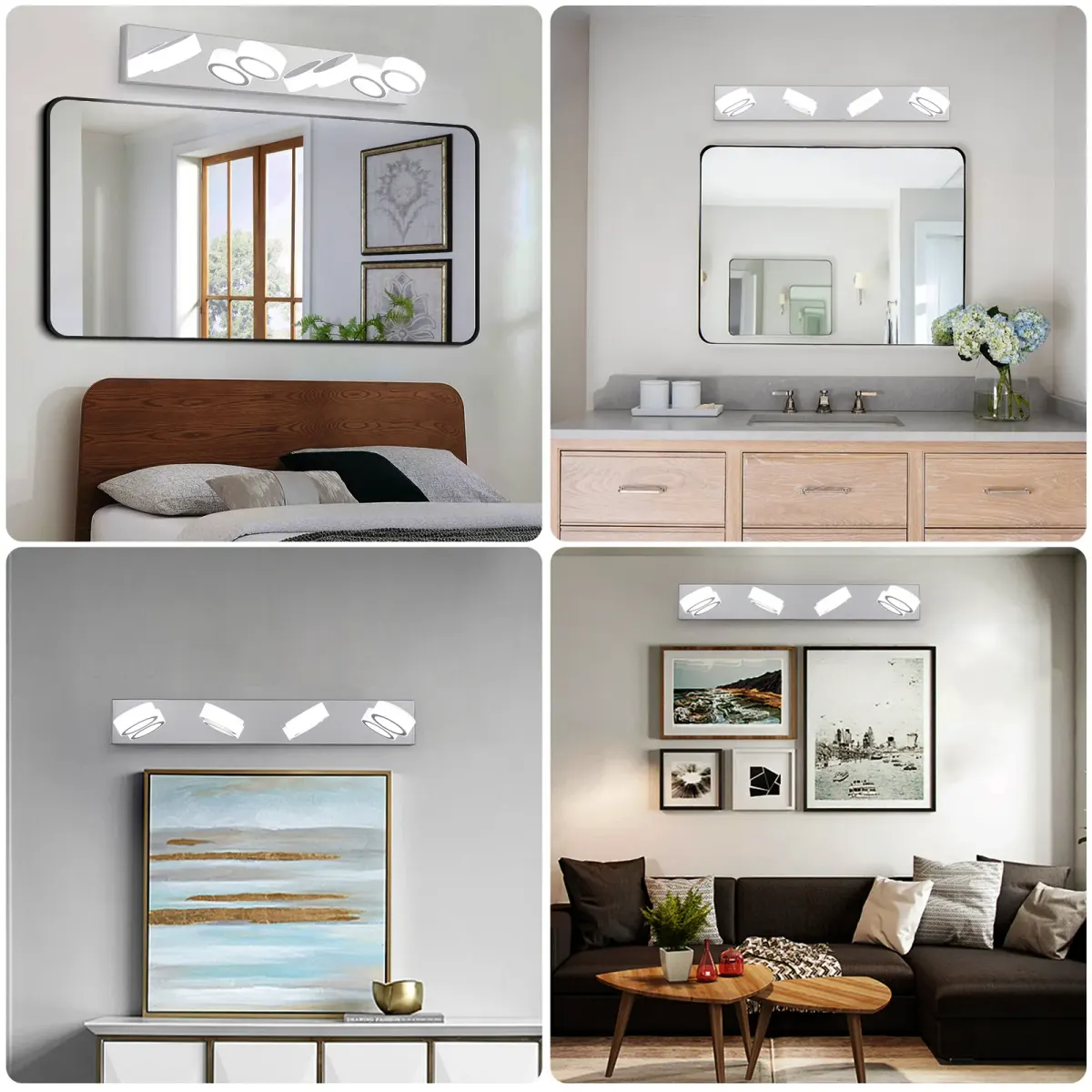 Acrylic shade vanity bar, 4 lights, chrome, view 4
