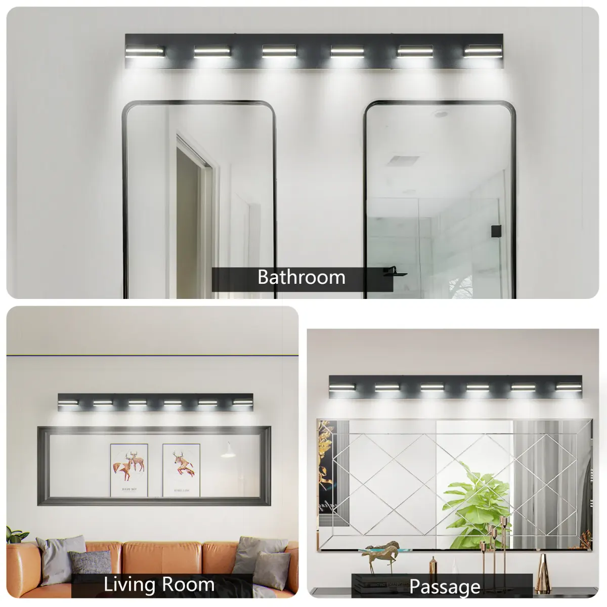 Minimalist LED vanity bar, 6 lights, black, view 6