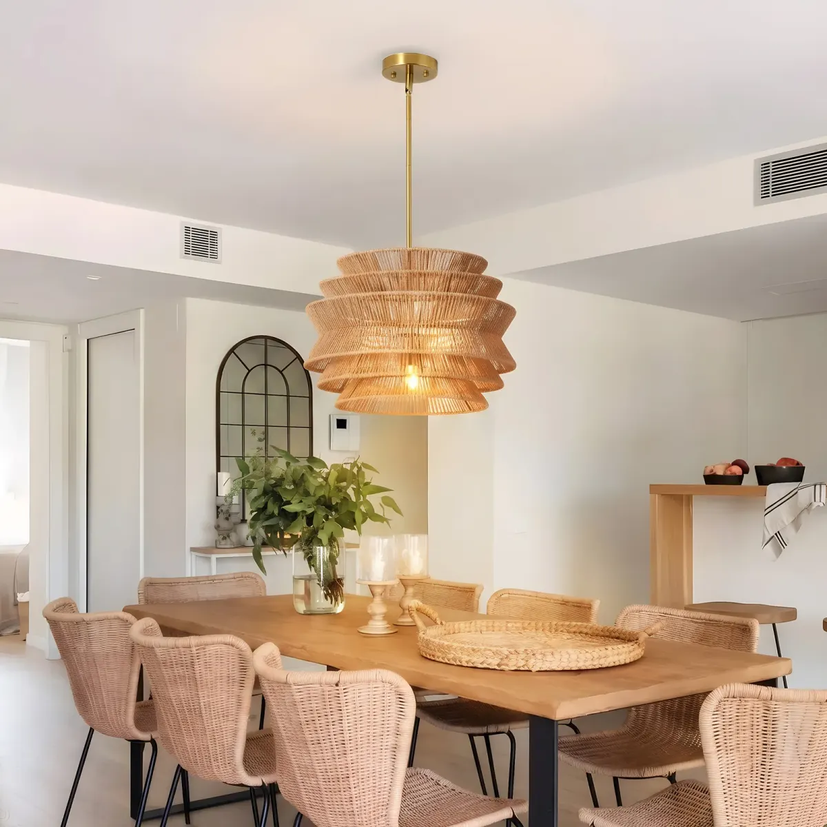 Rattan chandelier, 17.3 in, brown, view 2