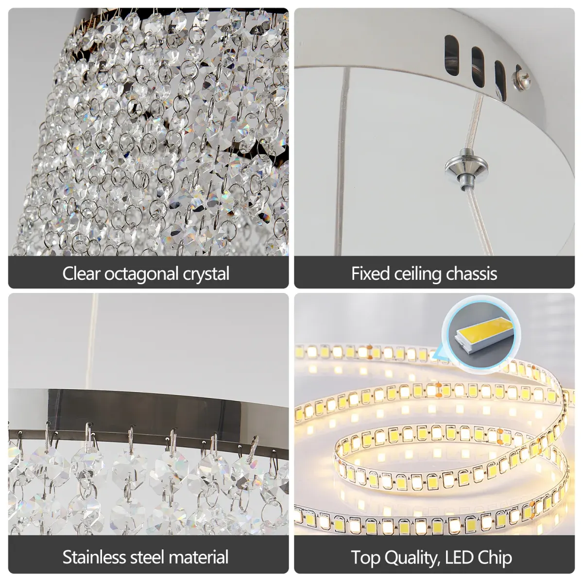 Crystal chandelier, 15.7 in, chrome, manufacturer image 3