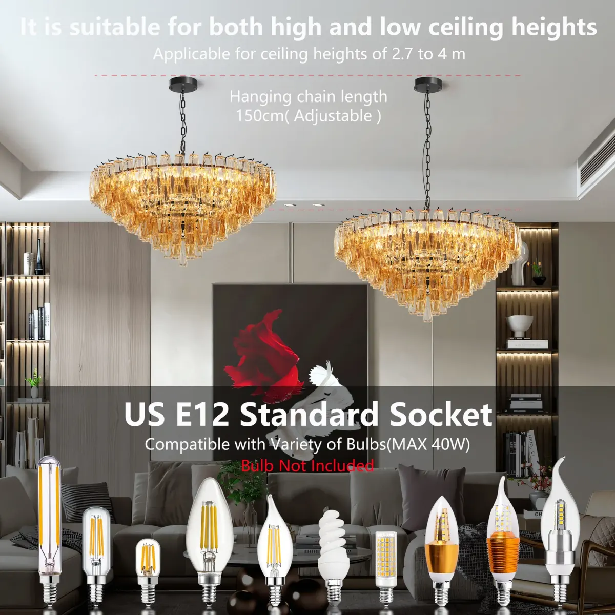 14-light tiered chandelier, black, manufacturer image 2