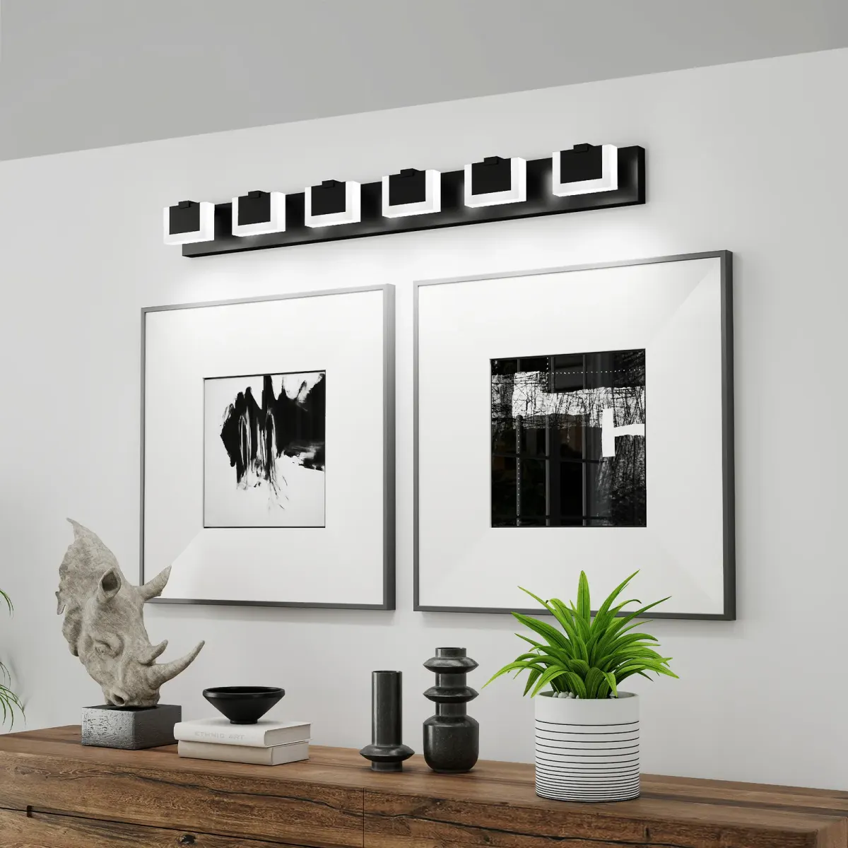 Up-and-down LED vanity bar, 6 lights, black