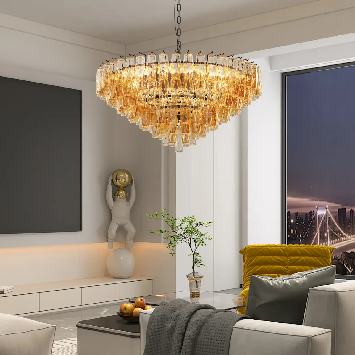 14-light tiered chandelier, black, view 2