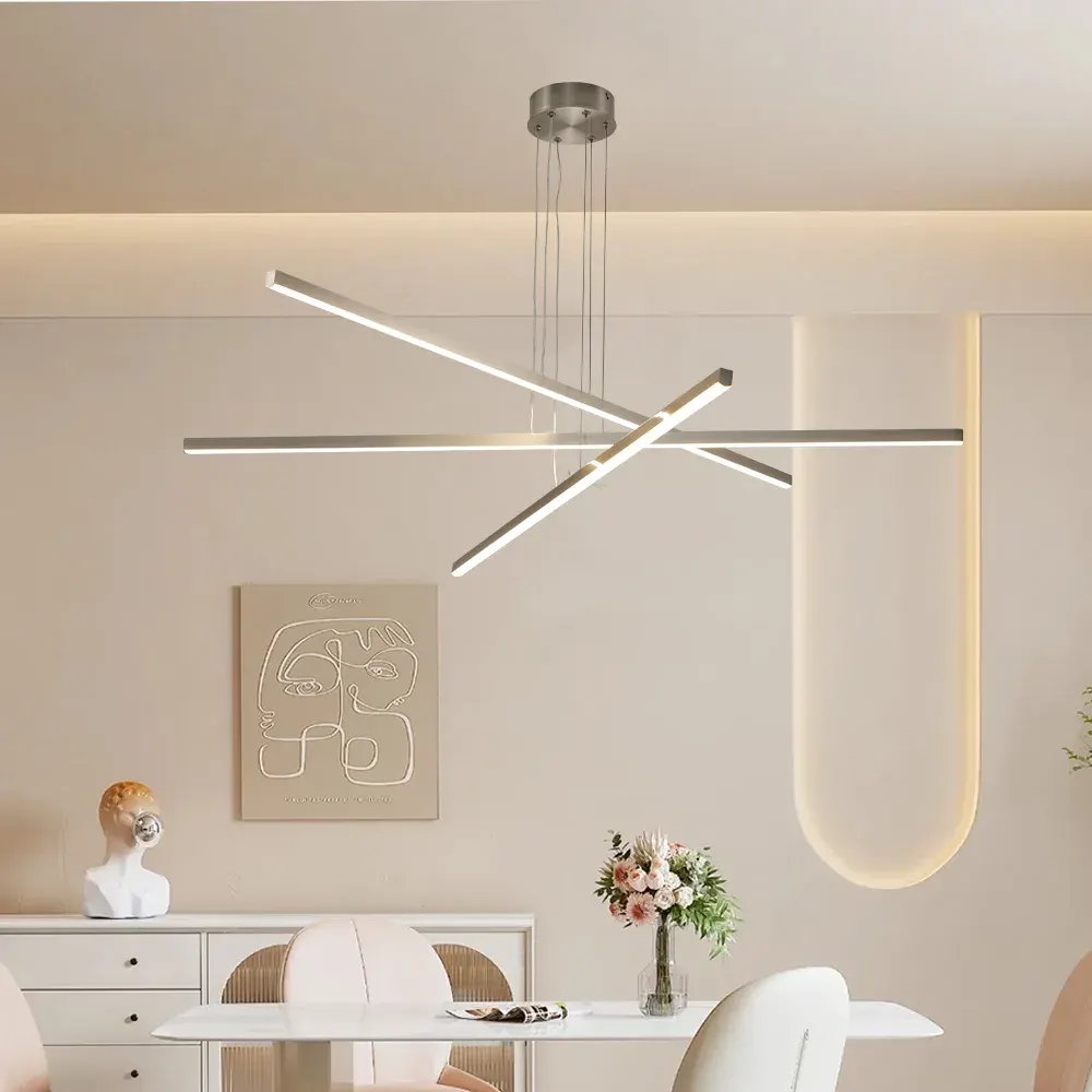 Geometric chandelier, 47.6 in, chrome, view 6