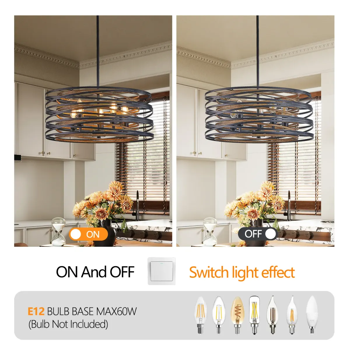 5-light wood cage chandelier, walnut, manufacturer image 2