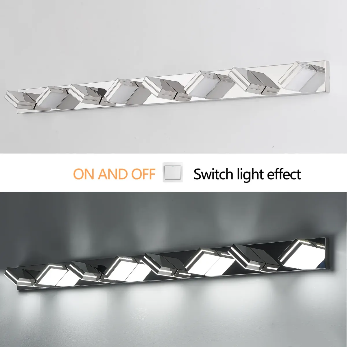 Minimalist LED vanity bar, 8 lights, chrome, view 6