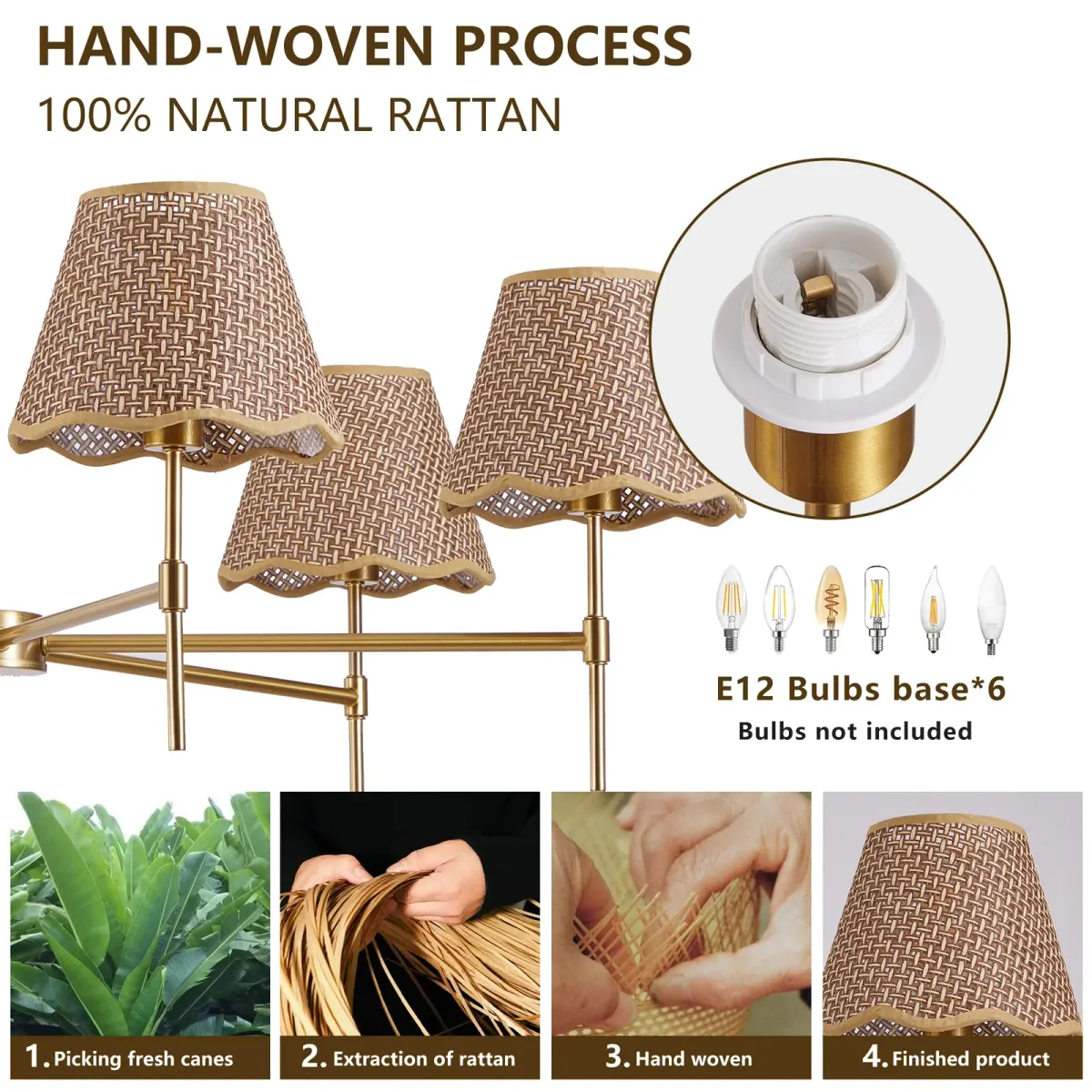 Rattan chandelier, 6 lights, gold, manufacturer image 3